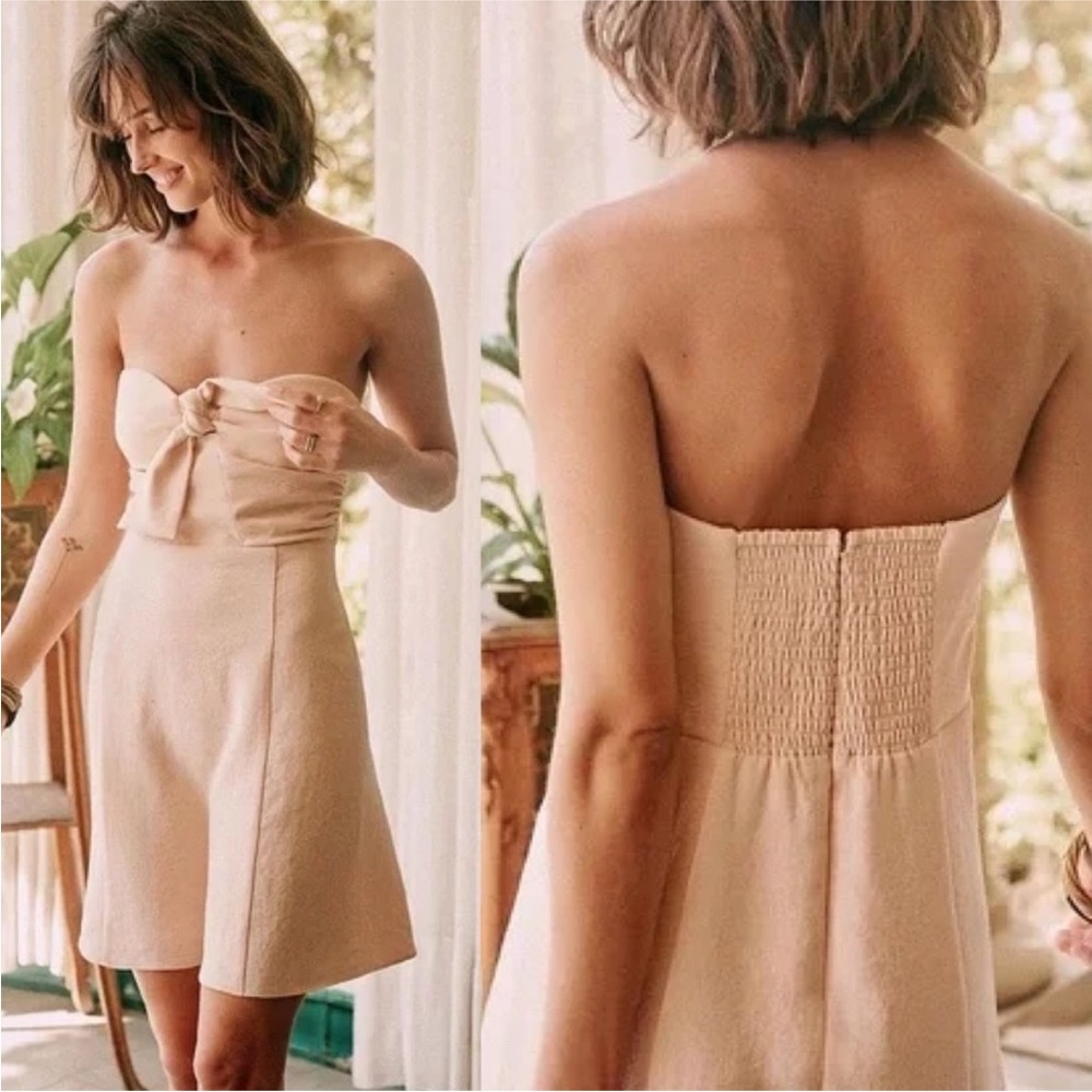 Sezane Ondine Dress Nude Cream Bow Front Mini Size 36 French / US Size 4 Minimal